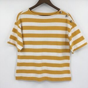 LOFT Striped Button Shoulder Short Sleeve Top Womens S Yellow Nautical Preppy